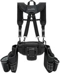 MELOTOUGH Carpenters Tool Belt with Suspenders Professional Tool Belt Combo Organizer With Tool Pouch Suspenders with 27 Pockets and Loops fits 33"-50"Waist for Electrican/Contractor/Technican/(Black)