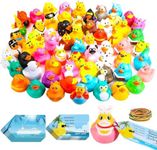 100 Pcs Cruise Ducks Tags Kits Includes 30 Pcs Cruising Ducks with 30 Pcs Cruise Duck Tags and 40 Pcs Rubber Bands Random Assorted Rubber Ducks for Cruise Ship Hiding Ducks