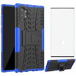 Phone Case for Samsung Galaxy Note 10 Plus with Tempered Glass Screen Protector Cover and Stand Hard Rugged Hybrid Cell Accessories Glaxay Note10+ 5G Note10 + Notes 10+ Ten Not S10 10Plus Cases Black