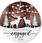 Our First Christmas Engaged Reindeer Ornament 2024, Wedding Engagement Gifts for Couples, Married, Engaged Keepsake Gifts for Newlywed Xmas Tree Decorations, Bridal Shower Gift