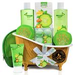 Bath and Body Home Spa Bath Basket Gift Set - Kit for Men & Women - Natural Cucumber with Organic Melon - 12 Piece Skin Care Set Includes 2 Organic Melon Soaps, Body Lotion & More