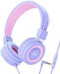 iClever HS14 Kids Headphones for Girls with Microphone - 85/94dB Volume Control, Wired Headphones for Kids, Adjustable Headband, Foldable - Childrens Headphones for iPad/Tablet/Airplane/School, Purple