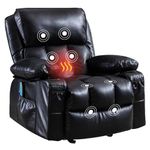 INMOZATA Recliner Chair with Heat and Massage Leather Full Body Rocking Chair Lazy Boy Reclining Single Sofa Recliner Armchair for Living Room Black