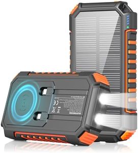 Riapow Solar Charger Power Bank, 27000mah 22.5W Wireless Portable Charger with Built in Cables, USB C PD QC 3.0 Fast Charging Output, External Battery Pack for Phone Tablet, 2 Flashlights for Camping