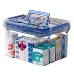 KREPS Clear Plastic Medicine Storage Box Organizer, Family Emergency Kit with Removable Pill Case Portable Lockable Container for Medicine, Art Craft and Cosmetic Household Organizer (Large, Blue)