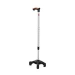 Flamingo Adjustable Quadripod Walking Stick with 4-Pronged Base for Extra Stability - Foam Padded Offset Handle for Soft Grip - Works for Right or Left Handed Men or Women (Silver)