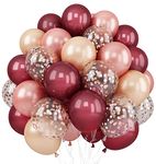 Burgundy Rose Gold Balloon Set, 60 Packs 12 Inches Champagne Wine Red Latex Balloons Confetti Balloons for Women Girls Birthday Wedding Bridal Shower Party Anniversary Decoration