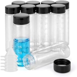 Kesell 10 Pack 30ml (1 oz) Glass Sample Vial Clear Graduated Measuring Bottles Empty Reusable Liquid Vials with Plastic Screw Cap and 10 Funnels