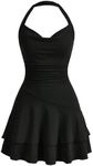 SOLY HUX Cute Halter Mini Dresses for Women Summer Sexy Club Party Backless Short Sundress Pure Black Medium