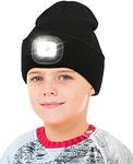 YunTuo LED Beanie for Kids, Unisex Rechargeable Headlamp Hat Winter Night Lighted Cap, Gifts for Kids Boys Girls, Black, One Size