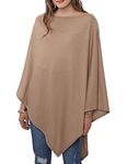 DiaryLook Ladies Button Poncho Cape Cashmere Feel Multiway Shawl Scarf Wrap (6 Khaki+Button)