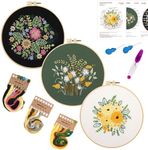 3 Pack Embroidery Starter Kit for Beginners Stamped Cross Stitch Kits with Cute Flowers and Plants Patterns with 1 Embroidery Hoop and Color Threads for Adults Kids