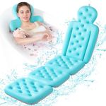 Bathtub Pillow Full Body, Luxury Bath Cushion for Tub with 230 Suction Cups, Bath Mat for Head and Neck Support with Laundry Bag Blue (63.2" x 16.2")