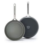 GreenPan GP5 Hard Anodized Healthy Ceramic Nonstick 9.5” & 11” 2 Piece Frying Pan Skillet Set,Heavy Gauge Scratch Resistant,Stay-Flat Surface, Induction, Mirror Finish Handle,Oven Safe,PFAS-Free,Slate