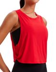 CRZ YOGA Pima Cotton Cropped Tank Tops for Women - Sleeveless Sports Shirts Athletic Yoga Running Gym Workout Crop Tops Festival Red Small