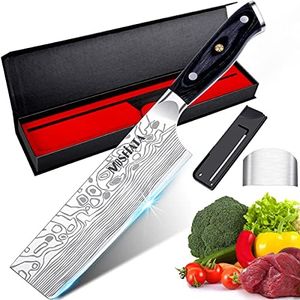 Nakiri Knife - MOSFiATA Nakiri Chef Knife 7'' High Carbon Stainless Steel 4116 Nakiri Vegetable Knife, Butcher Meat Cleaver Kitchen Knife for Home and Restaurant with Micarta Handle and Gift Box