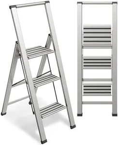 Step Ladder 3 Step Folding, Decorative - Modern Beautiful Aluminum, Ultra Slim Profile, Anti Slip Steps, Sturdy-Portable for Home, Office, Kitchen, Photography Use,by SORFEY