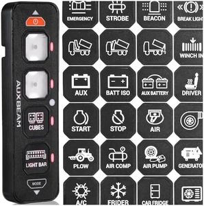 Auxbeam 160PCS Switch Panel Sticker for 6/8 Gang RGB LED Slim Switch Panel AS-400, AS-600, AS-800, AS-R40, AS-R60, AS-R80, Waterproof Self Adhesive PVC Control Panel Label