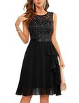 BeryLove Women's Cocktail Dresses Prom Wedding Guest Short Bridesmaid Dresses Ruffle Hem Sleeveless Lace Formal Dress, Black Sequin, Medium