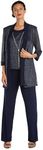 R&M Richards Women's Plus Size Two Piece Metalic Rib Pant Set Missy, Navy, 10