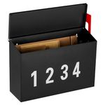 LANDVOI Wall-Mount Mailbox with One Flag Kit and Three Sets of 0-9 Mailbox Number Stickers, Galvanized Steel Rust-Proof Metal Post Box,Mailboxes for Outside,15.2"x10.4"x5.2" Black…