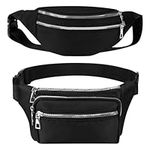 2Pack Bumbags for Ladies Waist Bags Travel Waterproof 4 Zip Pockets Fanny Pack Waist Pack Adjustable Belt Waistpacks for Women Men Running Outdoors,Hiking,Travel,Gifts