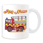 Personalised Gift - UK Fire Engine Mug (Transport Design Theme, White) - Any Name / Message on Your Unique - Truck Vehicle Fireman Fighter Emergency Services 999 Driver Automobile Apparatus Appliance Firefighting Firefighter