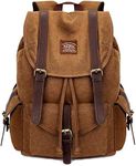 KAUKKO Vintage Casual Canvas and Leather Rucksack Backpack (16-Khaki)