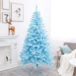 fizzytech 6 feet Blue Premium Snow Flocked Artificial Christmas Tree, 786 Branch Tips Hinged Spruce with Metal Stands, Easy Assembly, for Xmas Holiday New Year Home Party Decoration