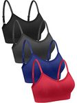 4 Pieces Neck Bralettes Wireless Cami Bra Tank Top Bra Sports Bra for Women Girls (Black, Dark Grey, Navy Blue, Red,Medium)