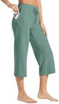 Willit Women's Capris Pants Cotton Yoga Wide Leg Pants Casual Lounge Pants Workout Sweatpants with Pockets 20" Aqua L