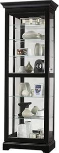 Howard Miller Martindale III Curio Cabinet, Black Finishing with Vertical Plate Decor Adjustable Glass Shelves, Illuminated Display for Dining Area & Living Room, Durable Curio Cabinets