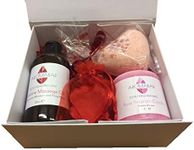 Romantic Night in Gift Set with Valentine Massage Oil, Heart Bath Bomb and Scented Candle Ideal for Valentine or Couples Gift to Share