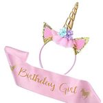 FancyDressWale Unicorn Set, Shiny Unicorn Headband and Birthday Sash Set Perfect Unicorn things Birthday Party Supplies, Pink