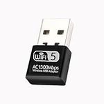 AC1300 USB WiFi Adapter, 2.4G/5G Dual Band Computer WiFi Adapter for PC Desktop, Adaptateur WiFi, Clef WiFi Dongle, cles USB 3.0 Pour Internet, Supports Windows 11/10/8.1/8/7/XP, Mac OS 10.9-10.15