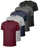 5 Pack Workout Shirts for Men-Quick Dry Black Gym Moisture Wicking Short Sleeve T-Shirts for Running Athletic Casual