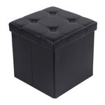 SONGMICS Storage Ottoman, Footstool, Holds up to 300 kg, Synthetic Leather, Upholstered Storage Stool, Black LSF030B05