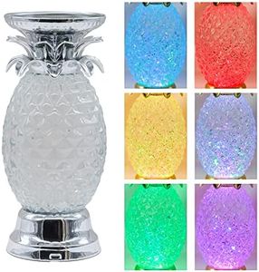 YAKii 9.5" Pineapple LED Color Changing Shine Lamp,Swirling Water Waves Lamp Kid Safe Battery/USB Cable Operated,Table Lamp Candle Holder Table Decoration Silver