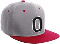 Daxton Classic Snapback Hat Custom A to Z Initial Varsity Letters, Light Grey Red Hat White Black Letter O
