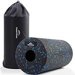 Everest Fitness Hard Foam Roller - 30cm Medium Hard Muscle Massage Rollers with Bag and Exercise Book - for Muscles & Back Pain - Black/Blue