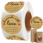 Homemade with Love Stickers with Lines for Writing - 2" Round Kraft Christmas Holiday Present Stickers Canning Labels - Baked Packing Stickers 500 Labels Per Roll Classy Retro Sticker for Bags