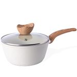 nuovva Non Stick Saucepan with Lid – Induction Small Saucepan – Cream Granite Saute Pan – Small Cooking Pot for Electric, Gas & Induction Hobs – Soup Pan - 16cm