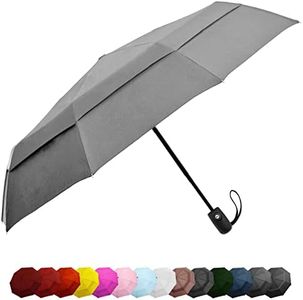 EEZ-Y Travel Umbrellas for Rain - Wind Resistant w/Open Close Button - Grey