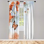 ABAKUHAUS Floral Microfiber Curtain, Nature Theme Wild Flowers Monarch Flying Butterflies Lily on Lake Therapy Spa, Window Treatments 2 Panel Set for Living Room Bedroom, 60" W x 96" L, Burnt Orange