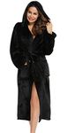 Vlazom Ladies Dressing Gowns, Fluffy Fleece Hooded Robes Comfy Flannel Bathrobe,Black-with Hooded, XL(UK 20-24)