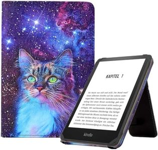 KEROM Universal 6 inch eReader Case, Universal eReader Case 6 inch, PU Leather Stand Cover with Hand Strap for All 6'' Kindle/Kindle Paperwhite/Kobo/Tolino/Nook/Sony/InkBook E-Book Reader, Space Cat