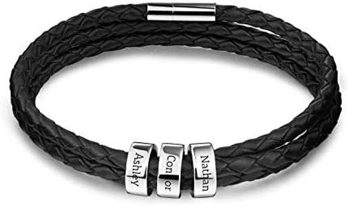 OTXIXTO Bracciale in Pelle da Uomo con Personalizzato Anelli di Nome Fibbia Magnetica Dono del Braccialetto ID per Lui papà Ragazzo Nonno Marito S3