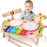 Sweet time Baby Drum Kit Wooden Musical Instruments Toys, Kids Drum Set with Xylophone for Toddlers Birthday Gifts for Boys Girls