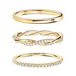 DEARMAY Stackable Gold Rings for Women Non Tarnish, Dainty 14K Real Gold Diamond Rings Set Thumb Fashion Thin Cubic Zirconia Ring Pack Simple Unique Statement Rings Gold Jewlery Women 5/6/7/8/9/10, 7,