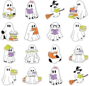 JarThenaAMCS 48 Pcs Halloween Ghost Cutouts Ghost Reading Book Cut-Outs Cute Cartoon Classroom Bulletin Board Decor with 100Pcs Glue Points for DIY Art Craft Wall Home Party